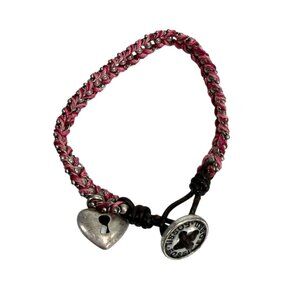 Fossil Bracelet Heart Charm Pink Silver Tone